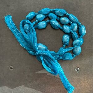 Cerulean Blue Chiffon Ribbon Beaded Necklace Necktie Choker Wrap Bracelet Belt